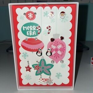 MixIt silver tone Merry Era Christmas Multi Color Cubic Zirconia 9 pair earrings